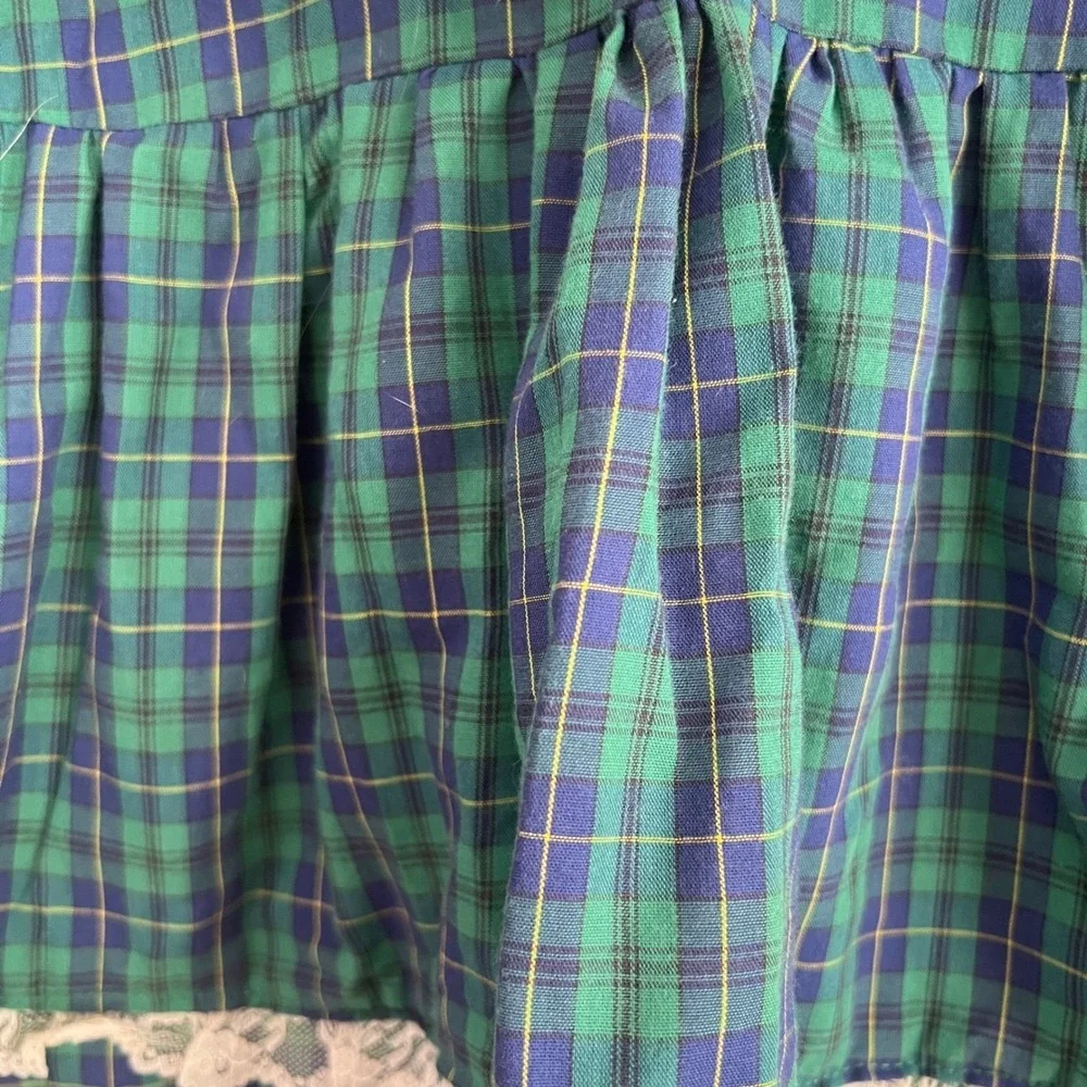 Plaid Lace Ruffle Dress‎ Girls 2T Green Tartan Prairie Cottagecore